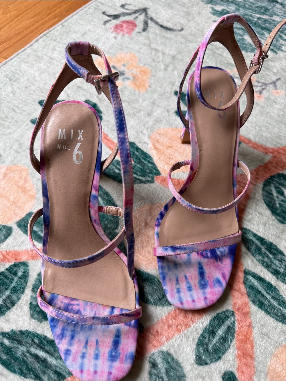 Mix No. 6 Pink and Blue Tie-Dye Strappy High Heel Sandals